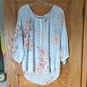 LC Lauren Conrad Floral Stripe Pastel Blouse Size M